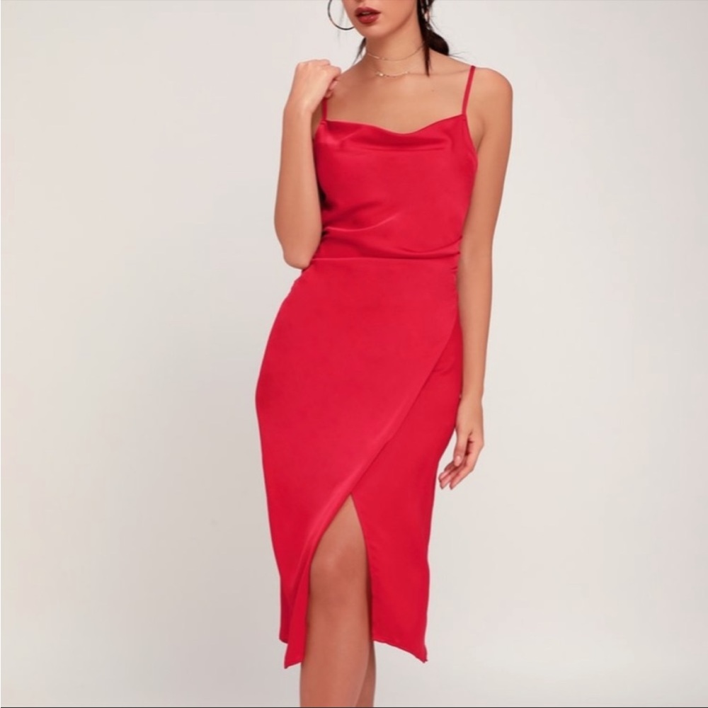 LULUS Red Satin Slip Dress